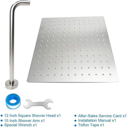 NearMoon Square Rain Shower Head With Extension Arm, Large Stainless Steel Rainfall Shower-Waterfall Full Body Coverage (12 Inch, Nickel)