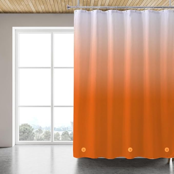 Orange Shower Curtain Liner, 4G PEVA Shower Liner, Plastic Peva Waterproof Shower Curtains, 72x72 inch with Grommet Holes 3 Magnetic Weights