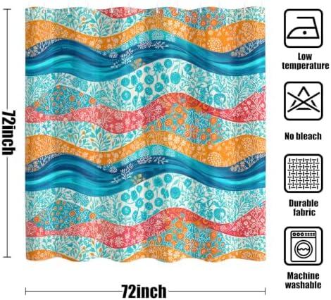 Boho Abstract Ocean Wave Beach Shower Curtain 72x72Inch