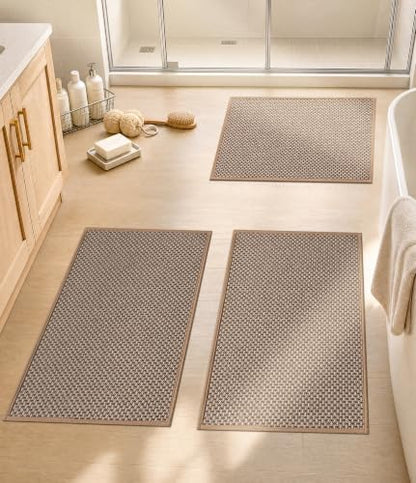 YIHOUSE Khaki Bathroom Rugs Sets 3 Pieces,Thin Bath Mat Quick Dry