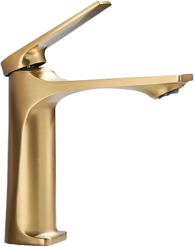 Brass Core Modern Bathroom Sink Faucet Single Handle Deck Mounted Wash Basin Water Tap Hot and Cold Mixe(Gold)
