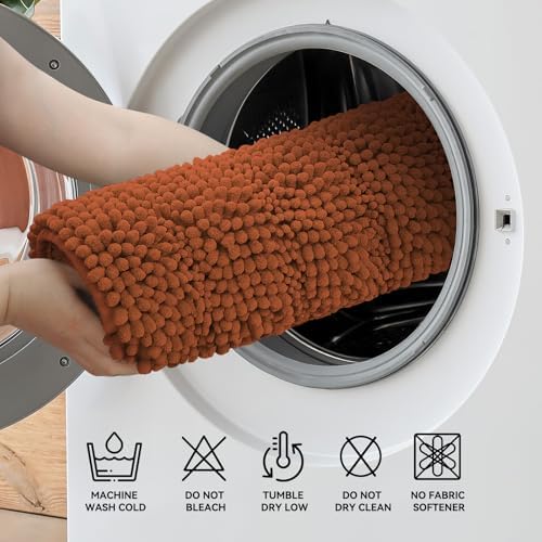 Bcoimo Bath Rug Mat,48x24 Extra Soft Burnt Orange Long Bathroom Runner Rug