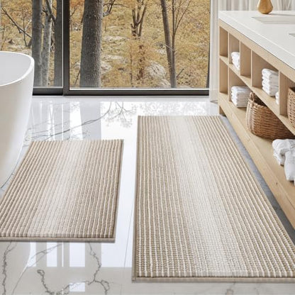 BSICPRO Bathroom Rugs Sets 2 Piece, Non Slip Boho Bath Mats, Light Taupe