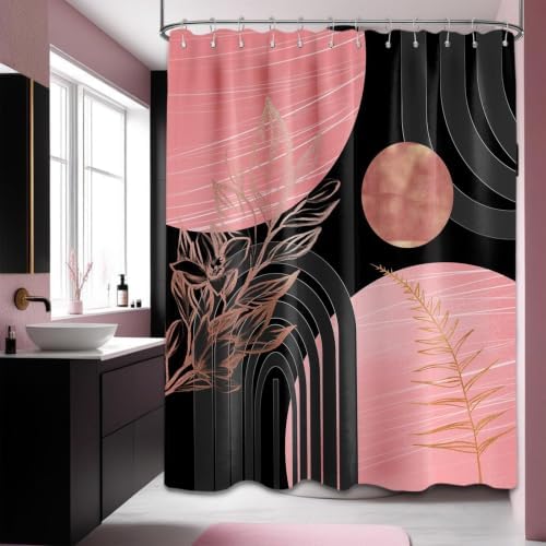 Pink and Black Shower Curtain, 72x72 in, Mid Century Modern Girls