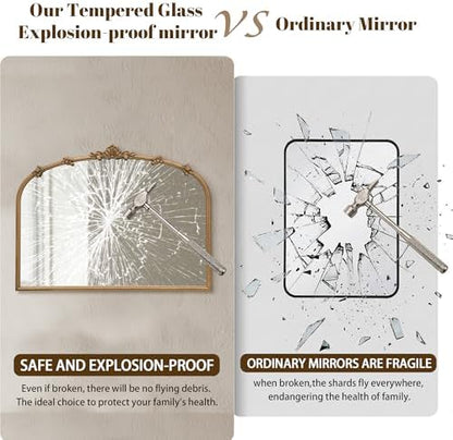 Besdomus Vintage Gold Mirror for Vanity: 32"x24" Traditional Arched Mirror