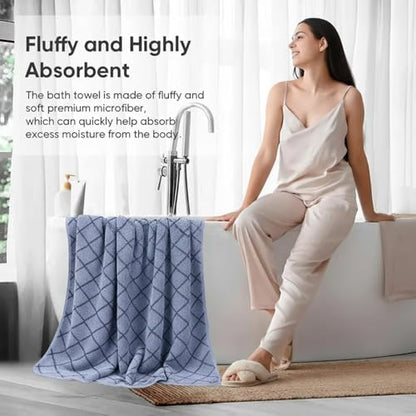 2 Pack Diamond Grid Jacquard Microfiber Bath Towels, 27 x 55 Inches Large Quick Dry Absorbent Shower Towel Set, Soft Lightweight Decorative Linen for Bathroom Spa Gym Beach Travel