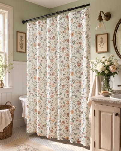 jinchan Linen Shower Curtain for Bathroom with 12 Hooks, Beige, 70x72