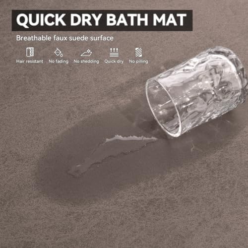 MontVoo -Bath Mat Rug-Rubber Backing Non Slip Quick Dry Absorbent Thin Bathroom Rugs Fit Under Door-Faux Suede Surface Bathroom Floor Mats-Shower Rug for in Front of Bathtub Shower Brown 16"x24"
