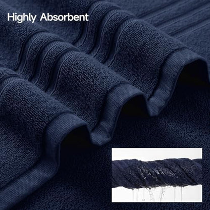 REDKISS Navy Towels Set 6 Piece Cotton Towel Sets with 2 Bath Towels, 2 Hand, 2 Washcloths, 650GSM Hotel Quality, Soft, Highly Absorbent Towels for Bathroom Gym, Ideal Everyday Use