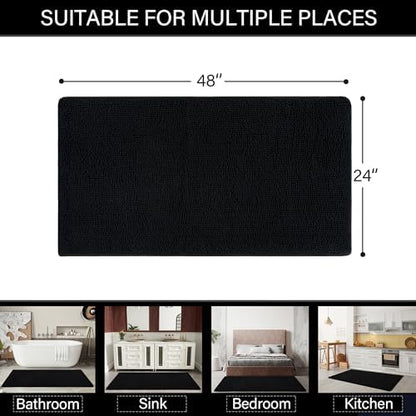 LOCHAS Luxury Bathroom Rug Shaggy Bath Mat 24 x 48 Inch, Black