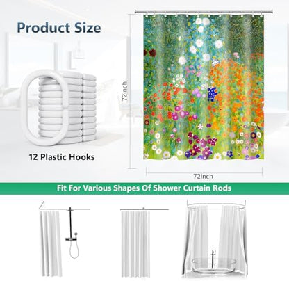 Bauerngarten by Gustav Klimt Scenic Shower Curtain with Hooks 72 x 72 Inch