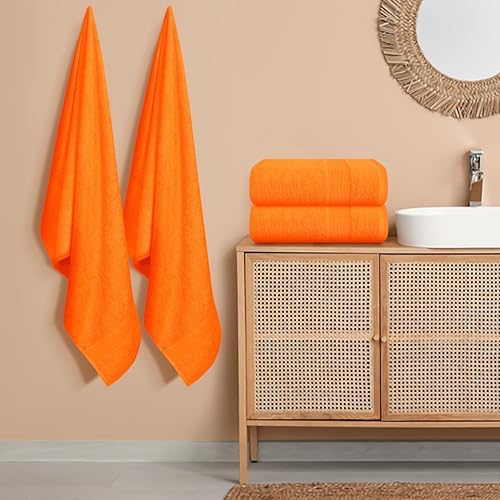 Belizzi Home 4 Pack Bath Towel Set 27x54, 100% Ring Spun Cotton, Ultra Soft Highly Absorbent Machine Washable Hotel Spa Quality Bath Towels for Bathroom, 4 Bath Towels - Orange