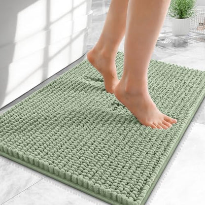 OLANLY Thick Chenille Small Bathroom Rugs Mats 24x16, Sage Green