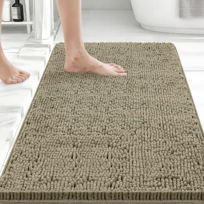 Bcoimo Bath Rug Mat,30x20 Chenille High Absorbent Latte Bathrom Floor Mats