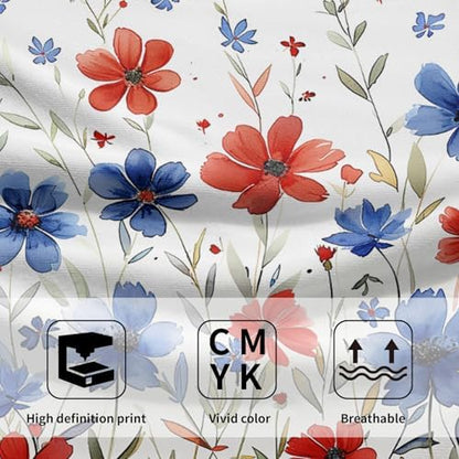Red Blue Flowers Hand Towels Set of 2-4th of July Colorful America Floral Face Towel 28x14 Inch Soft Absorbent Microfiber Independence Day Decor for Kitchen Bathroom Gym Home