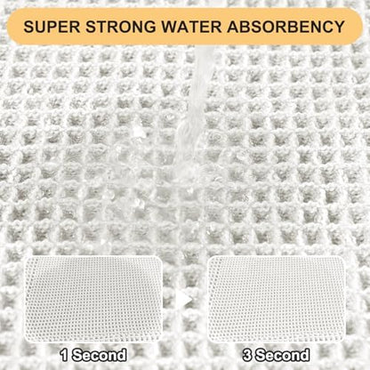 IM HOME Extra Large Waffle Bath Mat, Boho Bathroom Rugs Absorbent Non Slip, Ultra Soft Bathroom Mat, Machine Washable Knit Bath Rugs with Tassels for Bathroom, Bedroom, Kitchen, Tub, 5'x2', White