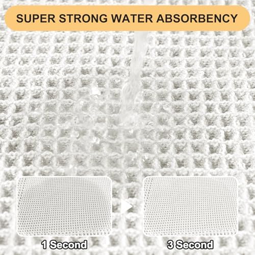 Upgrade Waffle Bath Mat, Boho Bathroom Rugs Absorbent Non Slip, Ultra Soft Bathroom Mat, Machine Washable Knit Bath Rugs with Border for Bathroom, Bedroom, Kitchen, Shower, Tub, 32"x20", White