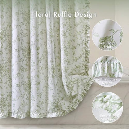 Madison Park Adele Floral Ruffle Shower Curtain Set, Sage Green, 72x84