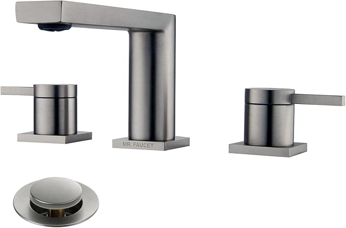 Luxury Brass Widespread Bathroom Sink Faucets for 3 Hole 2-Handle 8 Inch Deck Vanity Faucet & Stainless Steel Pop-up Drain Assembly, Brushed Nickel