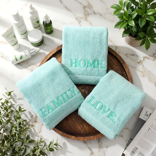 FuWeave 3 Pcs Decorative Hand Towels Bathroom Set,Aqua,Home Love Family