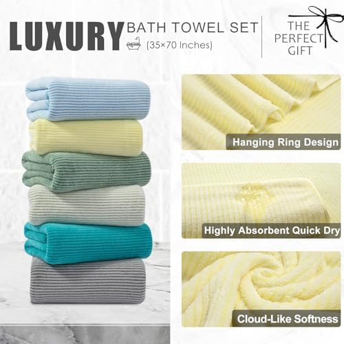 4 Piece Bath Towel Set 35"x70"Oversized Bath Towel for Bathroom Ultra Soft Fluffy Extra Large Bath Sheet Luxury Premium Bathroom Towel Highly Absorbent Quick Dry Shower Towel for Hotel Spa,Yellow