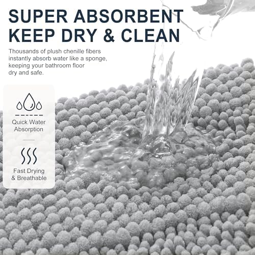 Smiry Thick Chenille Bathroom Runner Rugs 47x20, Soft Bath Mat, Light Grey