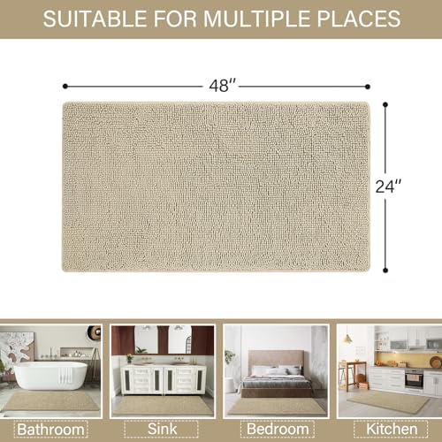 LOCHAS Luxury Bathroom Rug Shaggy Bath Mat 24 x 48 Inch, Beige