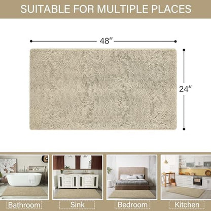 LOCHAS Luxury Bathroom Rug Shaggy Bath Mat 24 x 48 Inch, Beige