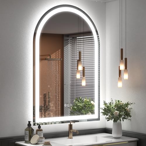 Arched LED Bathroom Mirror 26x38 with Backlit and Frontlit