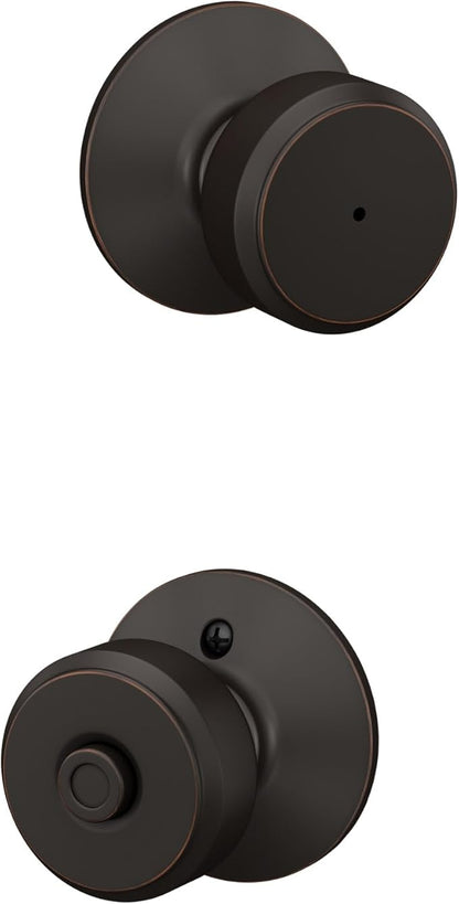 Schlage F40 BWE 716 Bowery Door Knob, Bed & Bath Privacy Lock, Aged Bronze