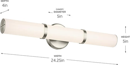 Kichler Rosh 24.25" LED Medium Bath Bar with White Glass in Brushed Nickel, Modern Minimalist, for Vanity, Fireplace, Buffet, Hallway, Vanity Mirror, (24.25" W x 5" H), 55188NILED