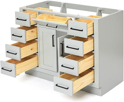 ARIEL Hepburn 42-inch Bathroom Vanity Base Cabinet,Solid Wood, 2 Soft Closing Doors, 9 Dovetail Drawers, Grey