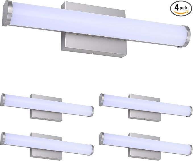 ASD 18" LED Linear Vanity Light Fixture, Modern Bathroom Sconce — 3 Color 3000K-5000K, Dimmable, 20W 1500LM, Energy Star & ETL Listed — Over Mirror Makeup Bar for Bedroom, Cabinets — Nickel, 4 Pack