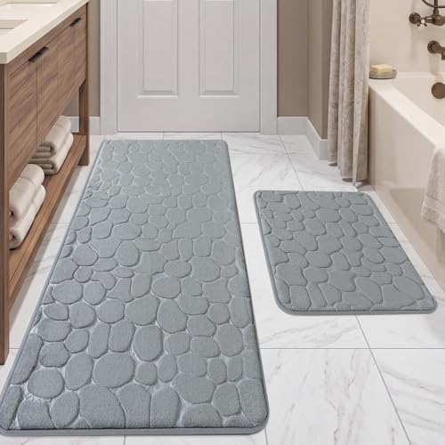 YIHOUSE Bathroom Rugs Mat Set, Memory Foam Bath Mat 2 Piece Gray