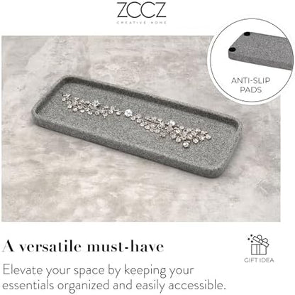 ZCCZ Bathroom Accessory Sets, 4 Pieces Bathroom Accessories Complete Set Vanity Countertop Accessory Set, Includes Lotion Dispenser Soap Pump, Tumbler, Toothbrush Holder and Tray (Grey)