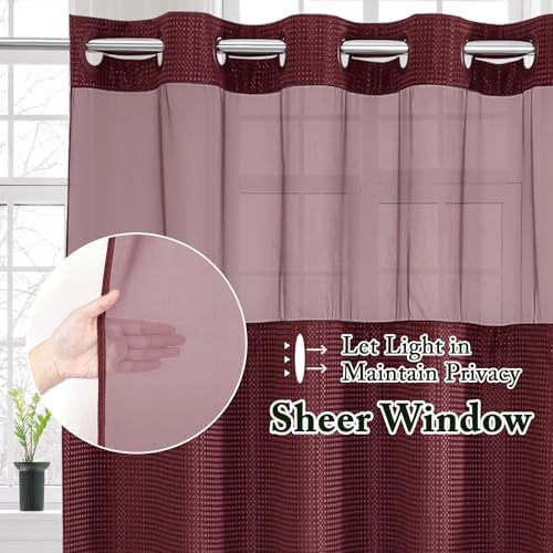 Gibelle No Hook Cloth Burgundy Shower Curtain with Liner, 72x80