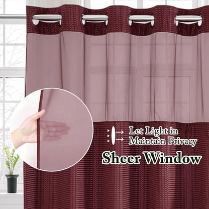Gibelle No Hook Cloth Burgundy Shower Curtain with Liner, 36x74
