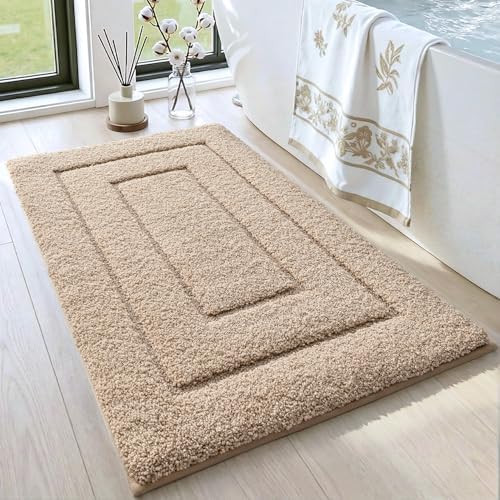 DEXI Bathroom Rugs 24x16, Non-Slip and Absorbent Bath Mat, Beige