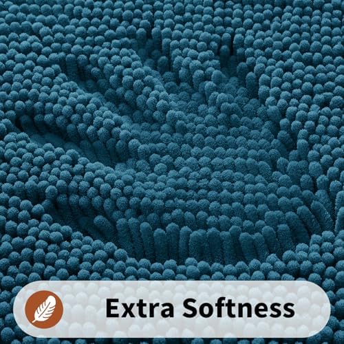 Yimobra Toilet Rugs U Shaped Washable - 24"x20" Non Slip Plush Contour Bath Rugs for Toilet - Super Soft Absorbent Quick Dry Toilet Mats for Bathroom,Peacock Blue