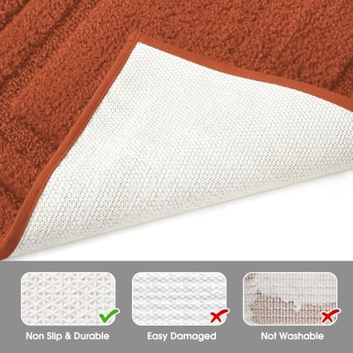 HOMEIDEAS Bathroom Rugs Sets 2 Piece, Super Soft and Absorbent Non Slip Microfiber U-Shaped Toilet Bath Mat Set (20"x32"+U20 x24, Burnt Orange)