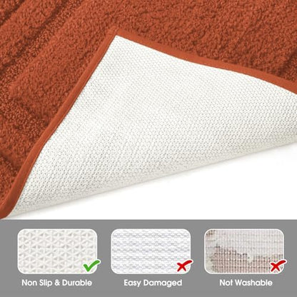 HOMEIDEAS Bathroom Rugs Sets 2 Piece, Super Soft and Absorbent Non Slip Microfiber U-Shaped Toilet Bath Mat Set (20"x32"+U20 x24, Burnt Orange)