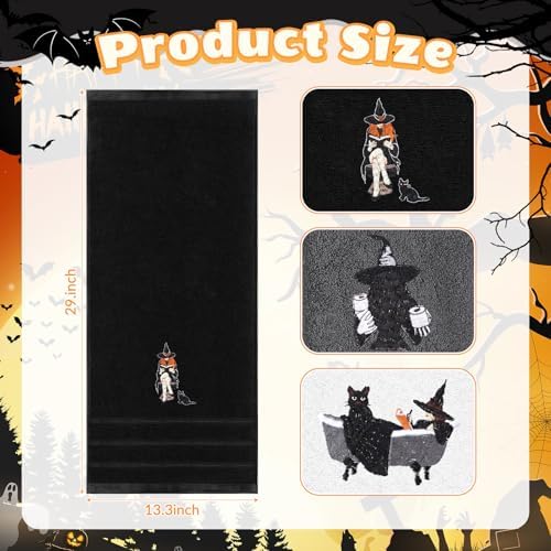 FuWeave 3 Pcs Black White Halloween Witch Hand Towels for Bathroom