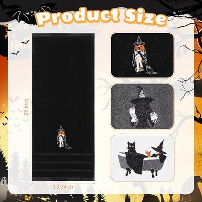 FuWeave 3 Pcs Black White Halloween Witch Hand Towels for Bathroom