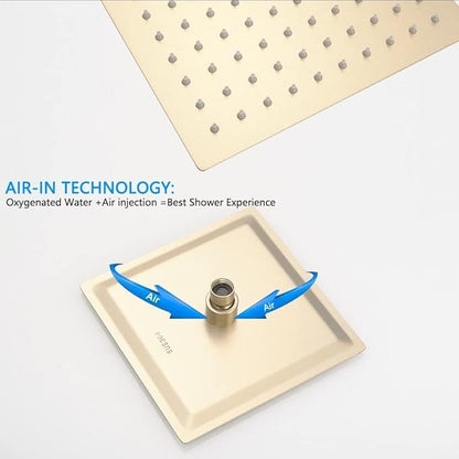 Shower System ‎Brushed Gold Bathroom 10 Inch Rain Shower Head Ceiling Mount with Handheld Luxury High Pressure Shower Combo Set Shower Faucet Rough-in Valve Body and Trim Kit