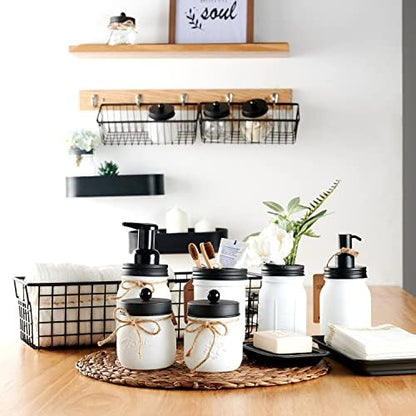 SheeChung Mason Jar Bathroom Accessories Set,6Pcs Rustic Bathroom Set,White