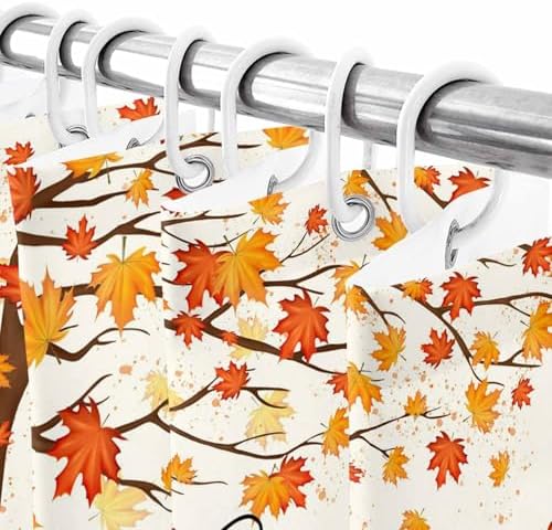 Shower Curtain Bathroom Set Autumn Gnome Orange Maple Tree Waterproof Shower Curtains with Grommets Hooks Thanksgiving Pumpkin Watercolor Privacy Bath Curtain for Bathtub Decor 48x72in