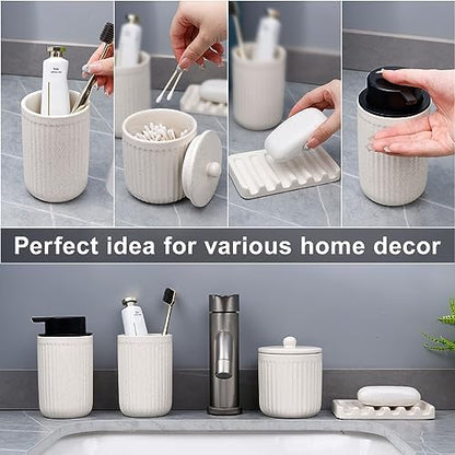 BosilunLife Striped Beige Ceramic Bathroom Accessories Set of 4