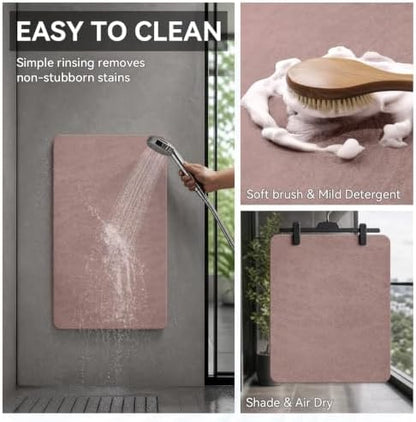 MontVoo -Bath Mat Rug-Rubber Backing Non Slip Quick Dry Absorbent Thin Bathroom Rugs Fit Under Door-Faux Suede Surface Bathroom Floor Mats-Shower Rug for in Front of Bathtub Shower Dusty Rose 17"x59"