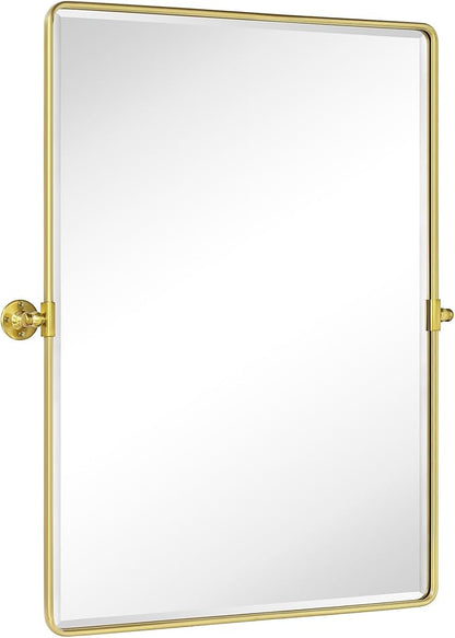 TEHOME Pivot Mirror Brushed Gold Tilt Bathroom Vanity Mirror Large Metal Framed Rectangle Tilting Beveled Vanity Mirrors for Wall, Vertical Hanging, Overall 34.14 x 40 inches (Mirrror 30 x 40 inches)