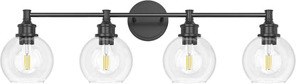Bathroom Light Fixtures, 4-Light Matte Black Vanity Light Globe Glass Shades, Bathroom Lighting Fixtures Over Mirror, Wall Sconces for Master Bathroom, Guest Bathroom, Powder Room, 28-inch